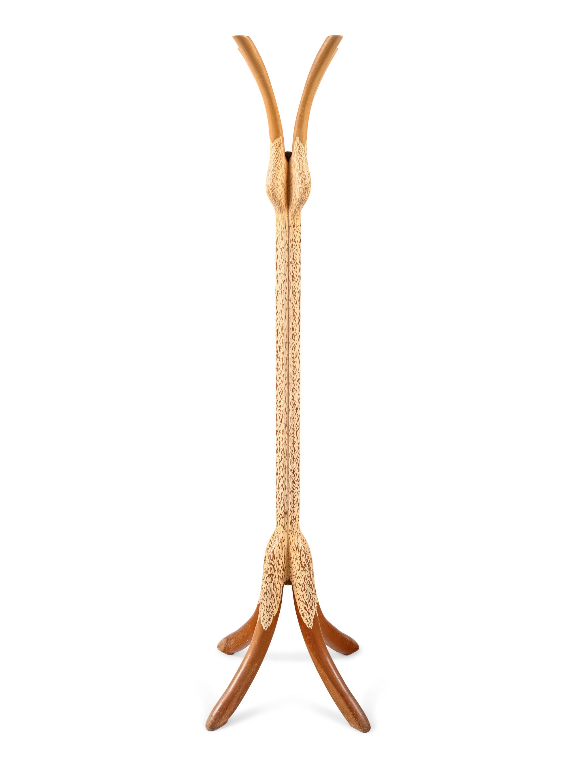 A Modern Carved and Painted Maple and Cherrywood Hat Stand
