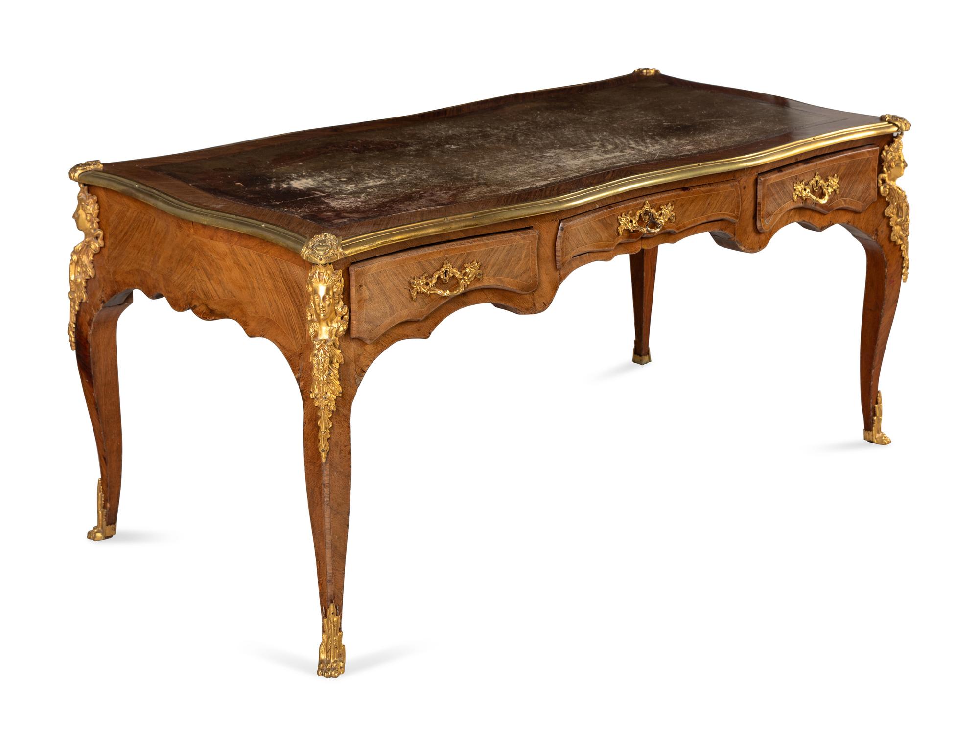 A Louis XV Style Gilt Bronze Mounted Kingwood Bureau Plat