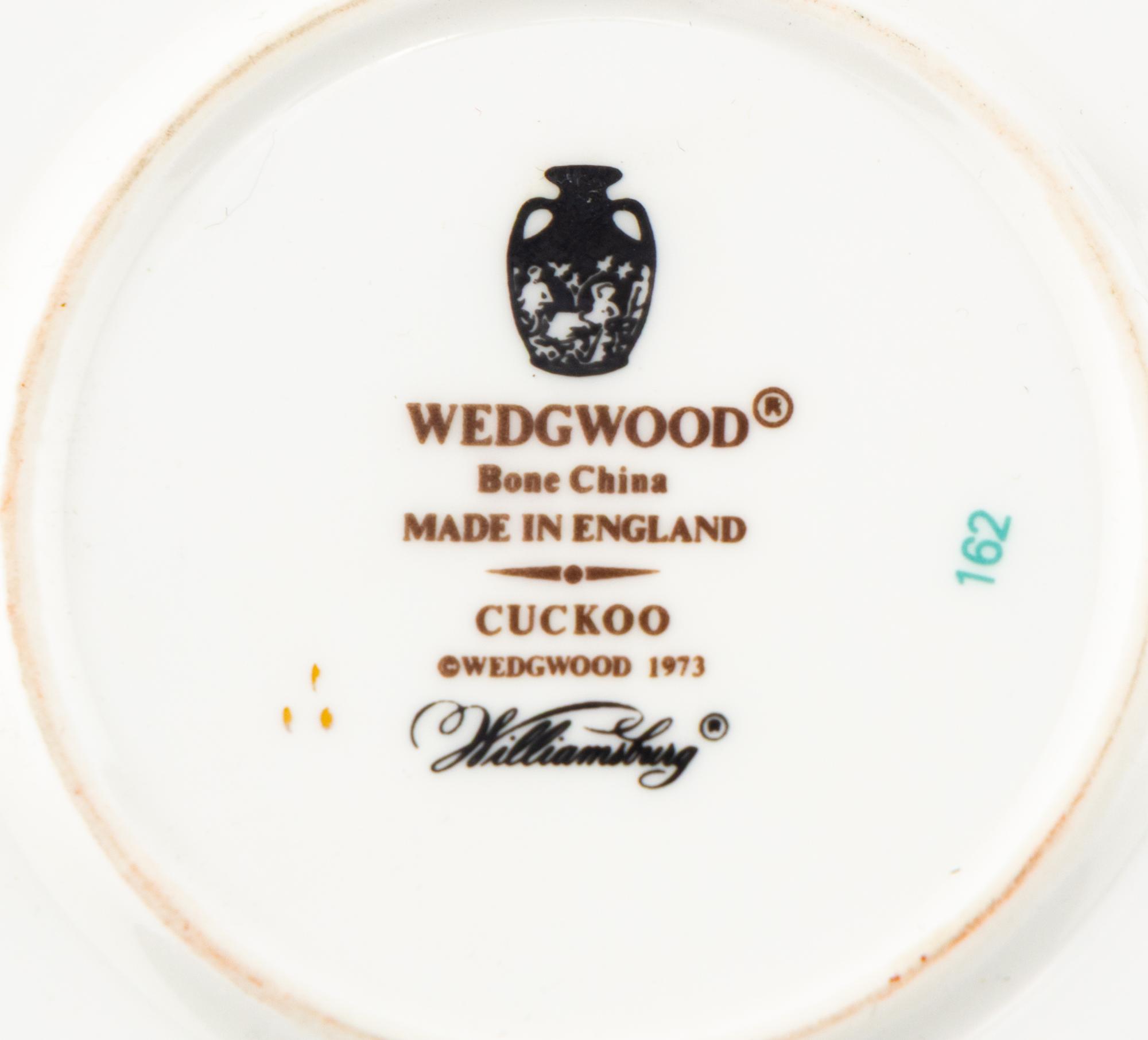 A Set of Eight Wedgwood Cuckoo Porcelain Coffee Cups and Saucers