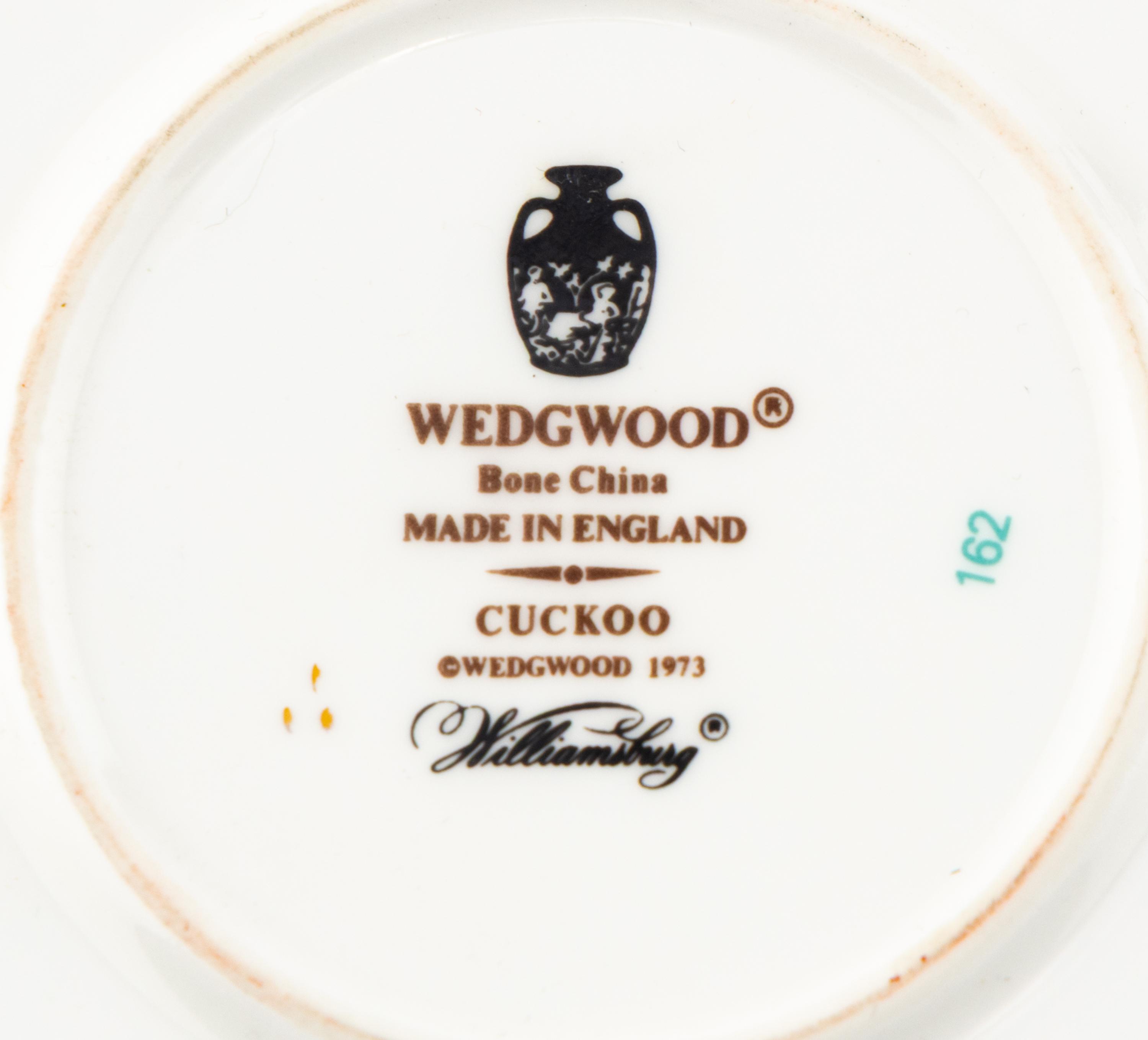 A Set of Eight Wedgwood Cuckoo Porcelain Coffee Cups and Saucers