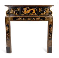 An Edwardian Black and Gilt Chinoiserie Decorated Fireplace Surround — EARLY 20TH CENTURY