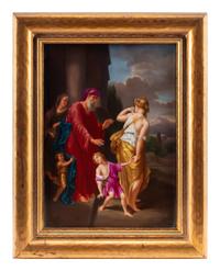 A Continental Porcelain Plaque Depicting The Banishment of Hagar After Adriaen van der Werff