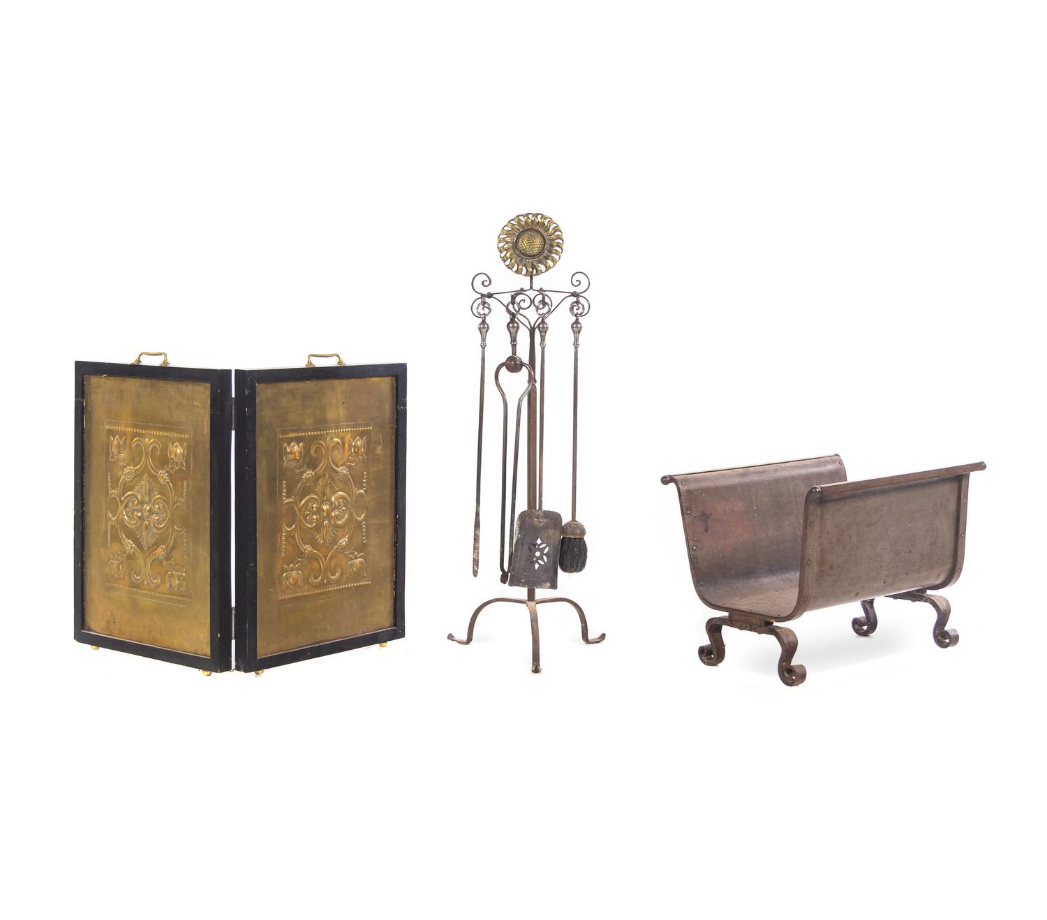 An Assembled Set of Arts & Crafts Fireplace Equipment