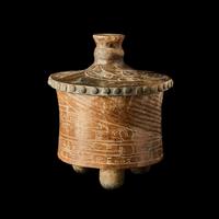 A Maya Incised Lidded Tripod Vessel