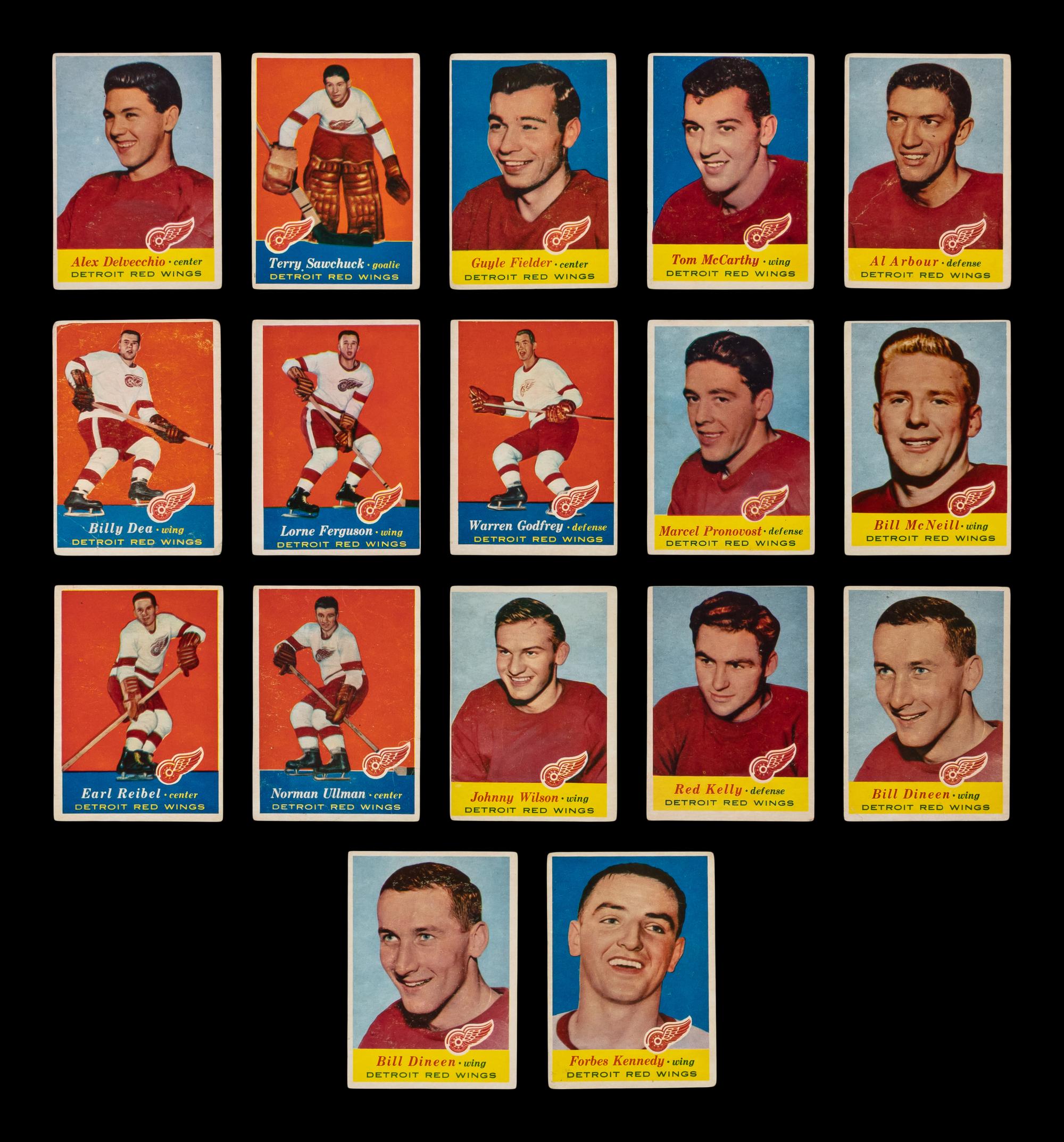 A Collection of Detroit Red Wings 1957-58 Topps Hockey Cards (17)