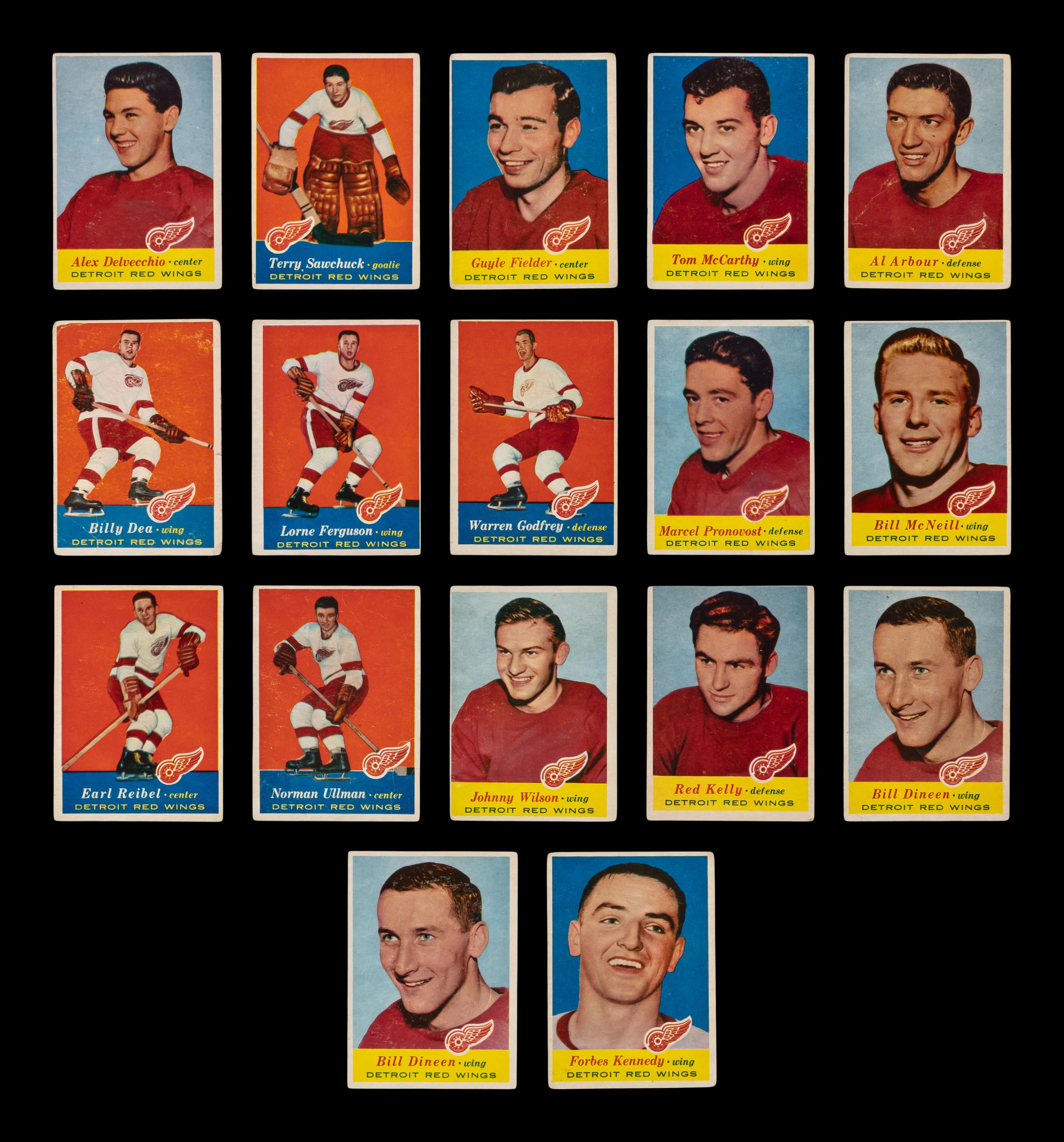 A Collection of Detroit Red Wings 1957-58 Topps Hockey Cards (17)