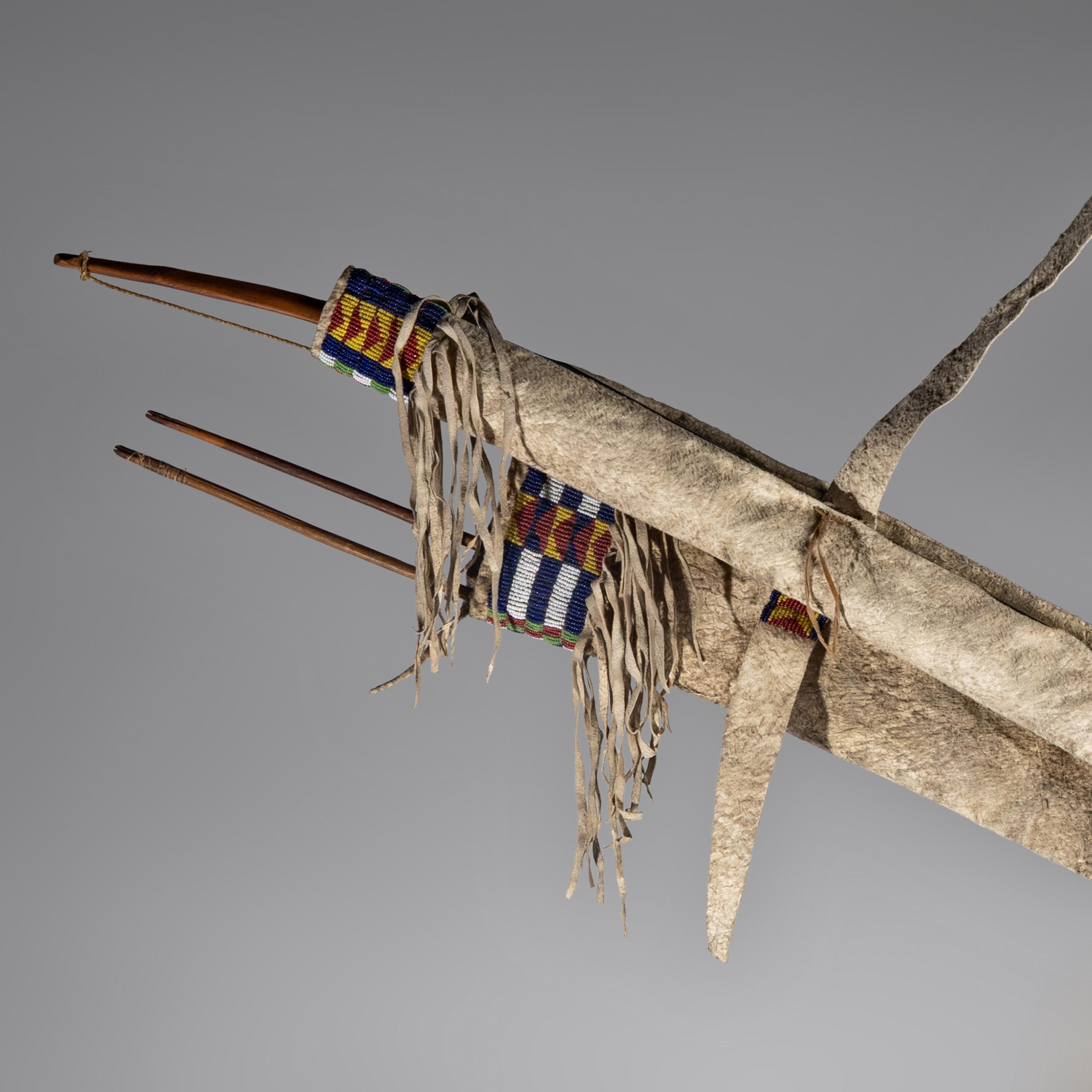 Sioux Beaded Hide Quiver and Bowcase, with Bow and Arrows