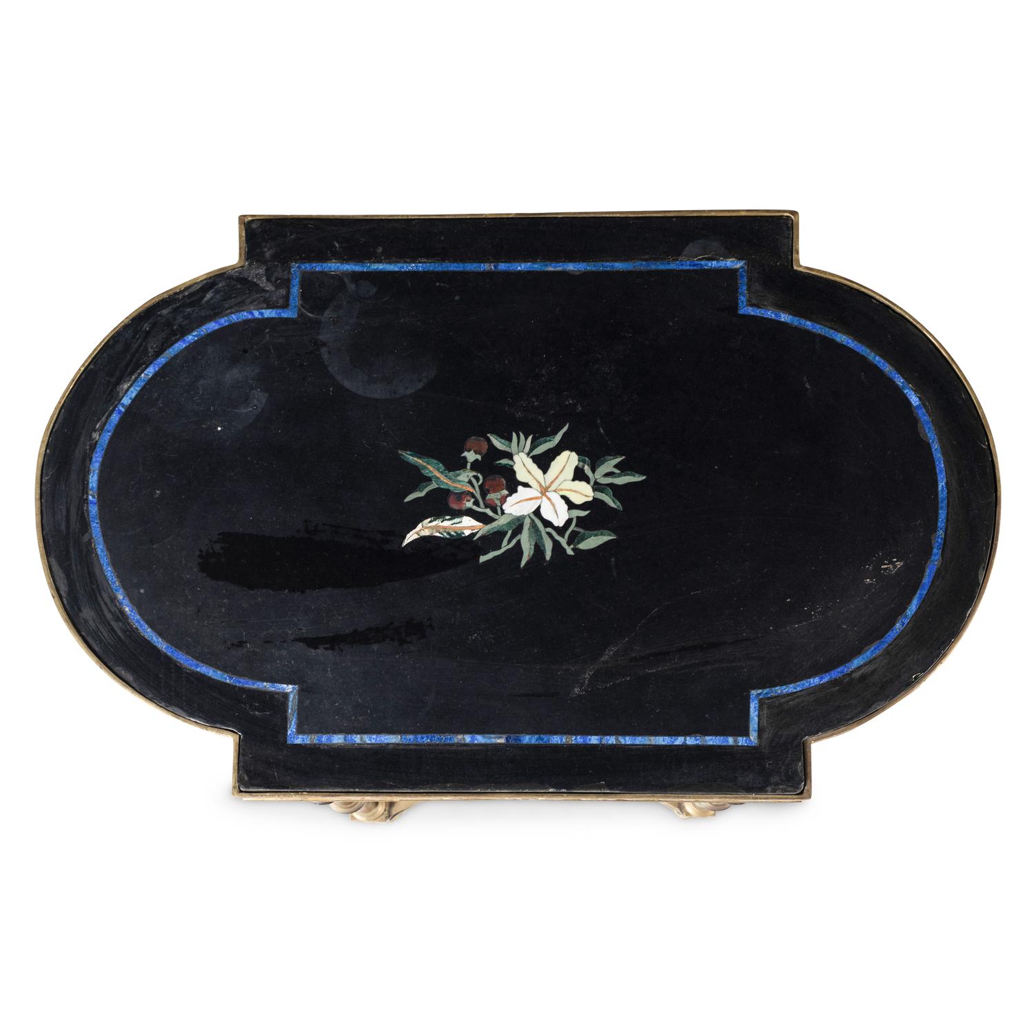 A Pair of Neoclassical Style Gilt Bronze and Pietra Dura Occasional Tables