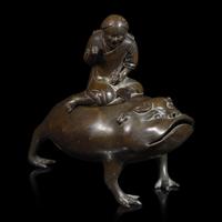 A Chinese Patinated Bronze "Liuhai and Toad" Censer, 17th/18th Century 清早中期 銅劉海戲金蟾香爐
