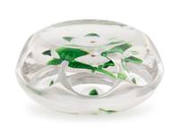 A Miniature White Pompon Faceted Glass Paperweight