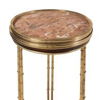 A Pair of Gilt Bronze and Burl Walnut Marble-Top Side Tables