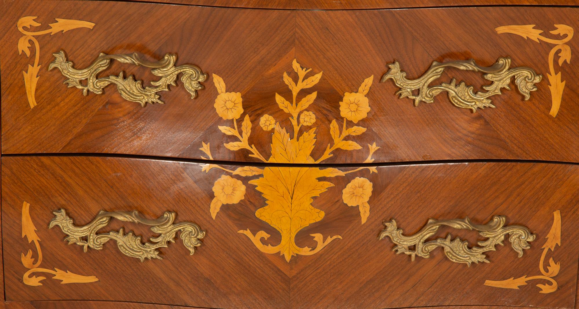 A Louis XV Style Gilt-Bronze Mounted Marquetry Commode