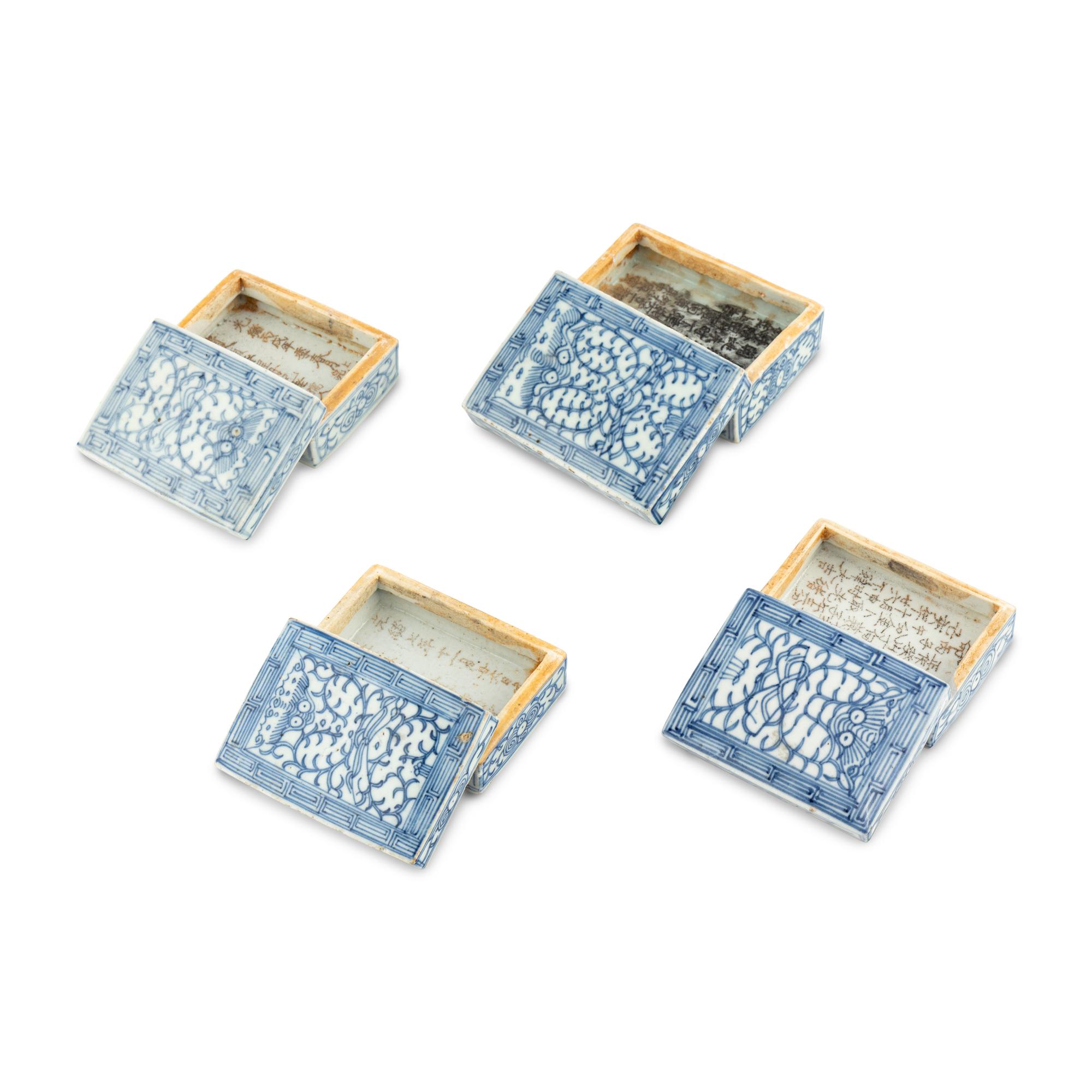 Four Chinese Porcelain Blue-and-White Offering Boxes
