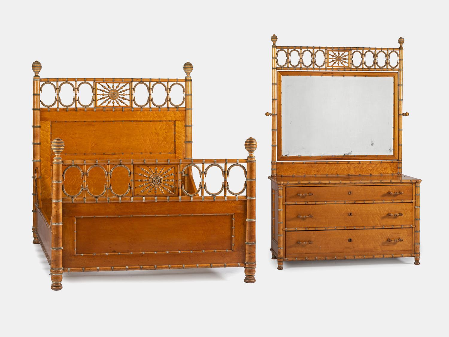 Faux-Bamboo Bedstead and Dresser