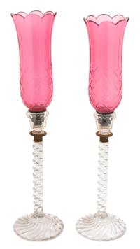 A Pair of American Molded and Cut Glass Candlesticks — 19TH CENTURY