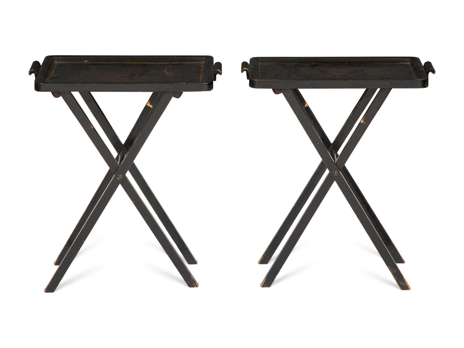 A Pair of Ebonized Tray-Top Folding Side Tables