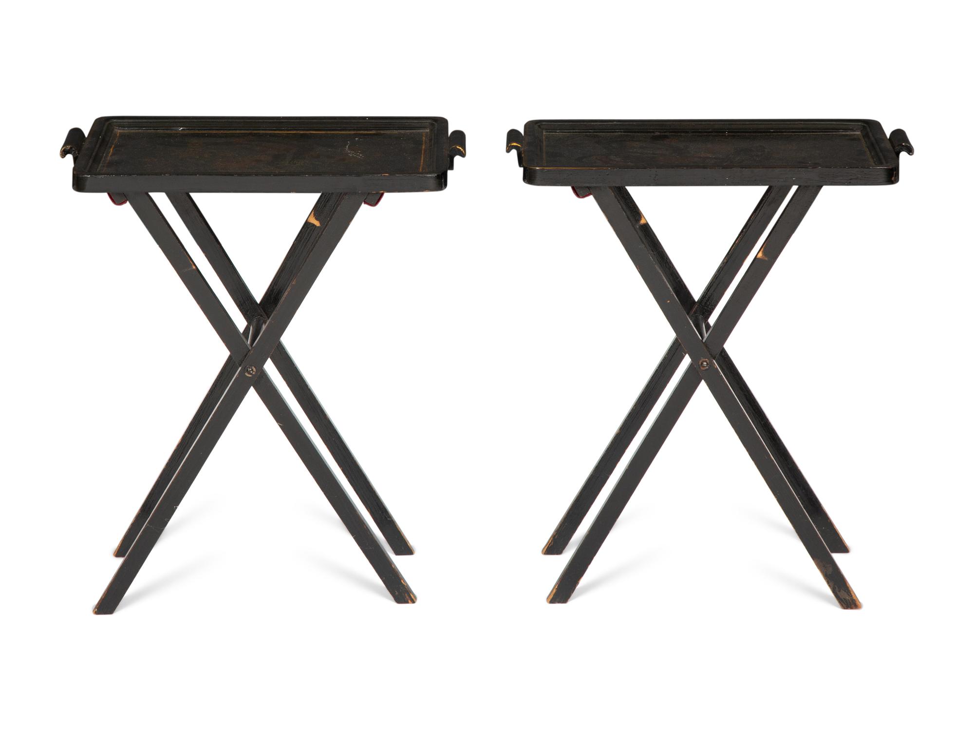 A Pair of Ebonized Tray-Top Folding Side Tables