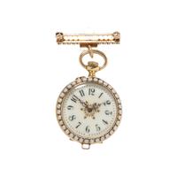 FRENCH, SEED PEARL AND ENAMEL CONVERTIBLE BROOCH/POCKET WATCH