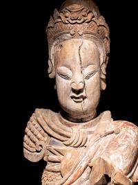 A Chinese Carved Wood Figure of Warrior