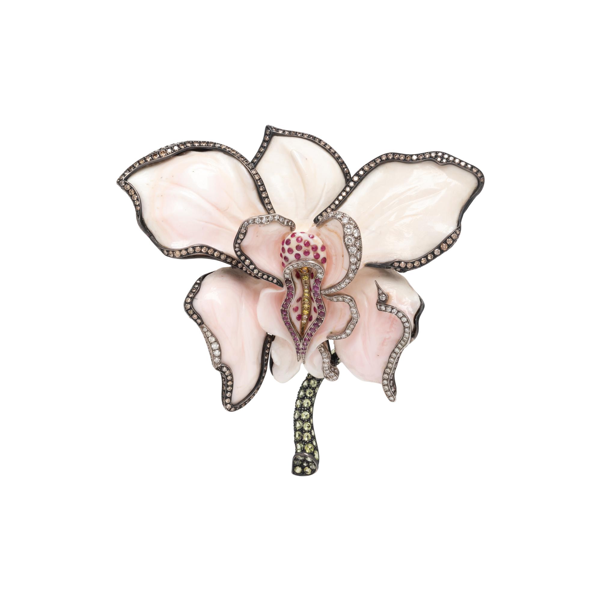 LUZ CAMINO, MULTIGEM ORCHID BROOCH