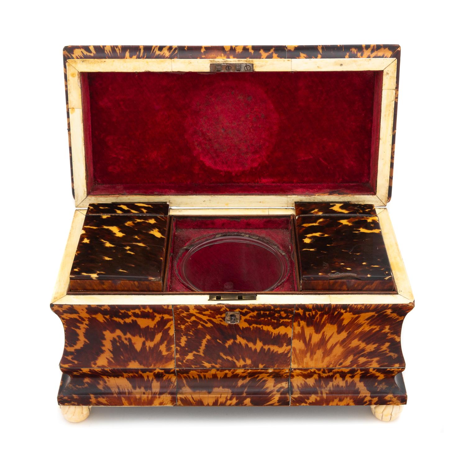 A Large English Silver-Lined Tortoise Shell Tea Caddy Height 8 x width 12 1/4 x depth 6 inches. — 19TH CENTURY