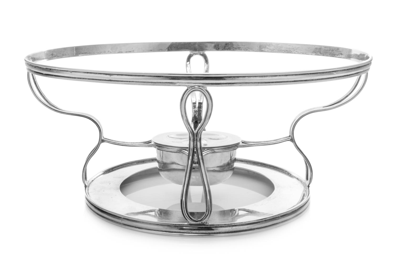 A George IV Silver Warming Stand, William Bateman I, London, 1825, the oval form top with a reeded border above legs joined by a burner