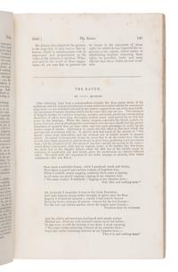 Poe, Edgar Allan (1809-1849). "The Raven" in The American Review . Volume I, number II. New York: Edward O. Jenkins for Wiley and Putnam, February 1845 [but early January].