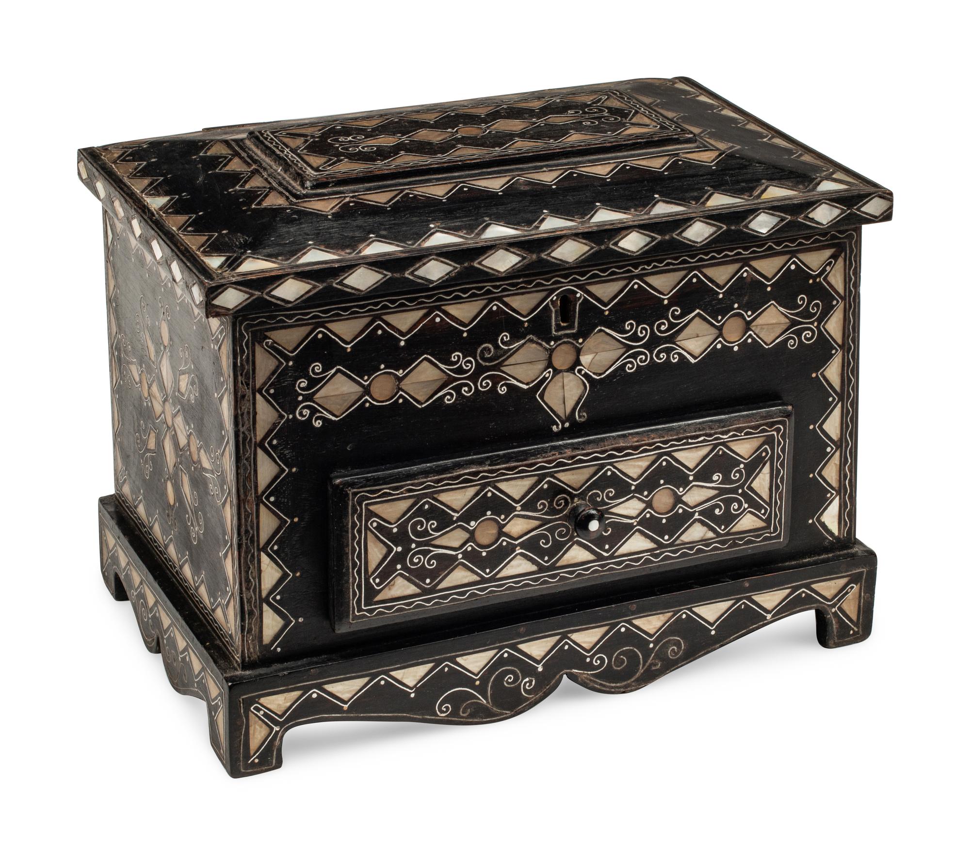 An Italian Mother-of-Pearl and Silver Inlaid Ebonized Casket