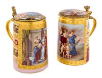 A Pair of Vienna Porcelain Tankards Height 6 1/2 inches. — 19TH CENTURY
