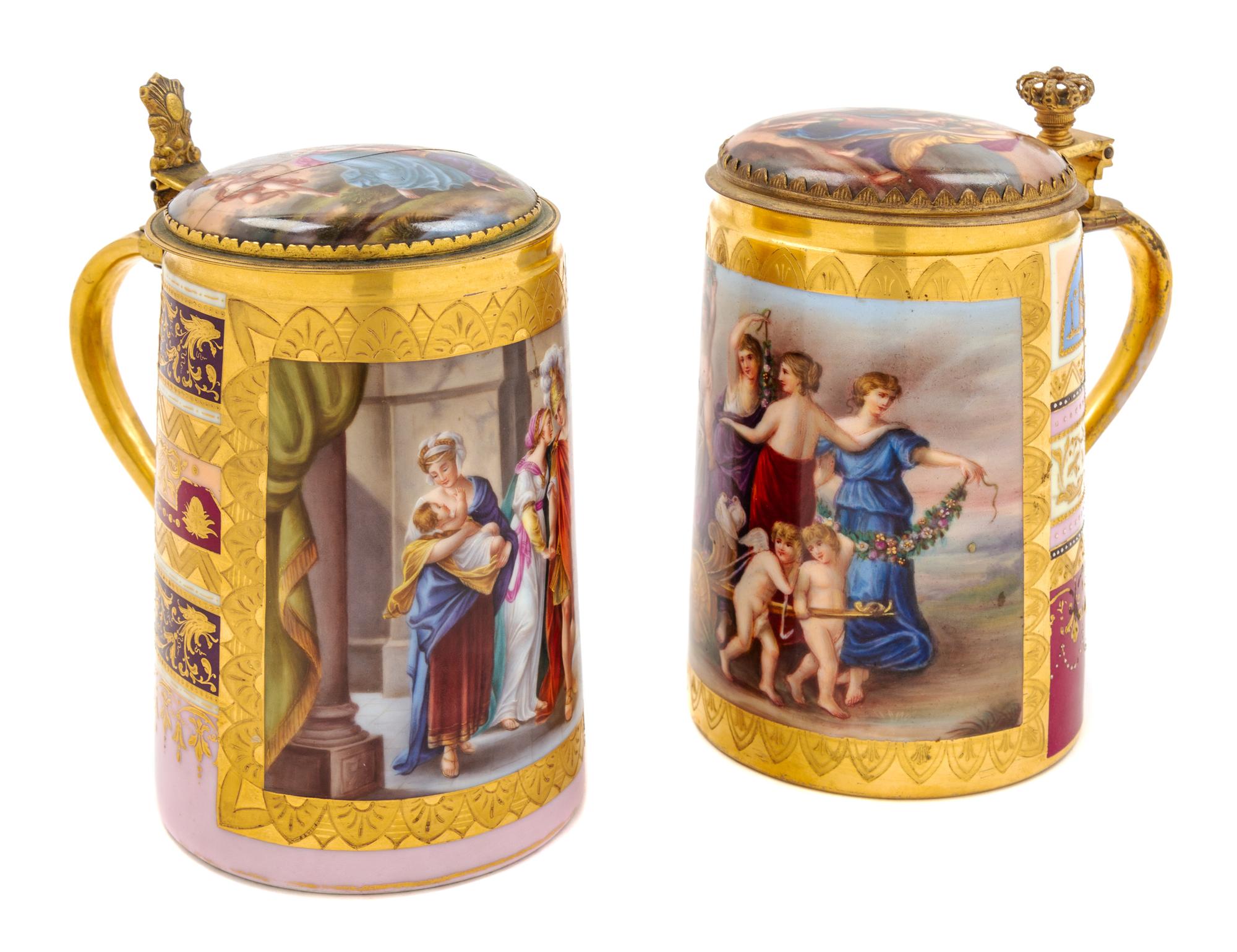 A Pair of Vienna Porcelain Tankards Height 6 1/2 inches. — 19TH CENTURY