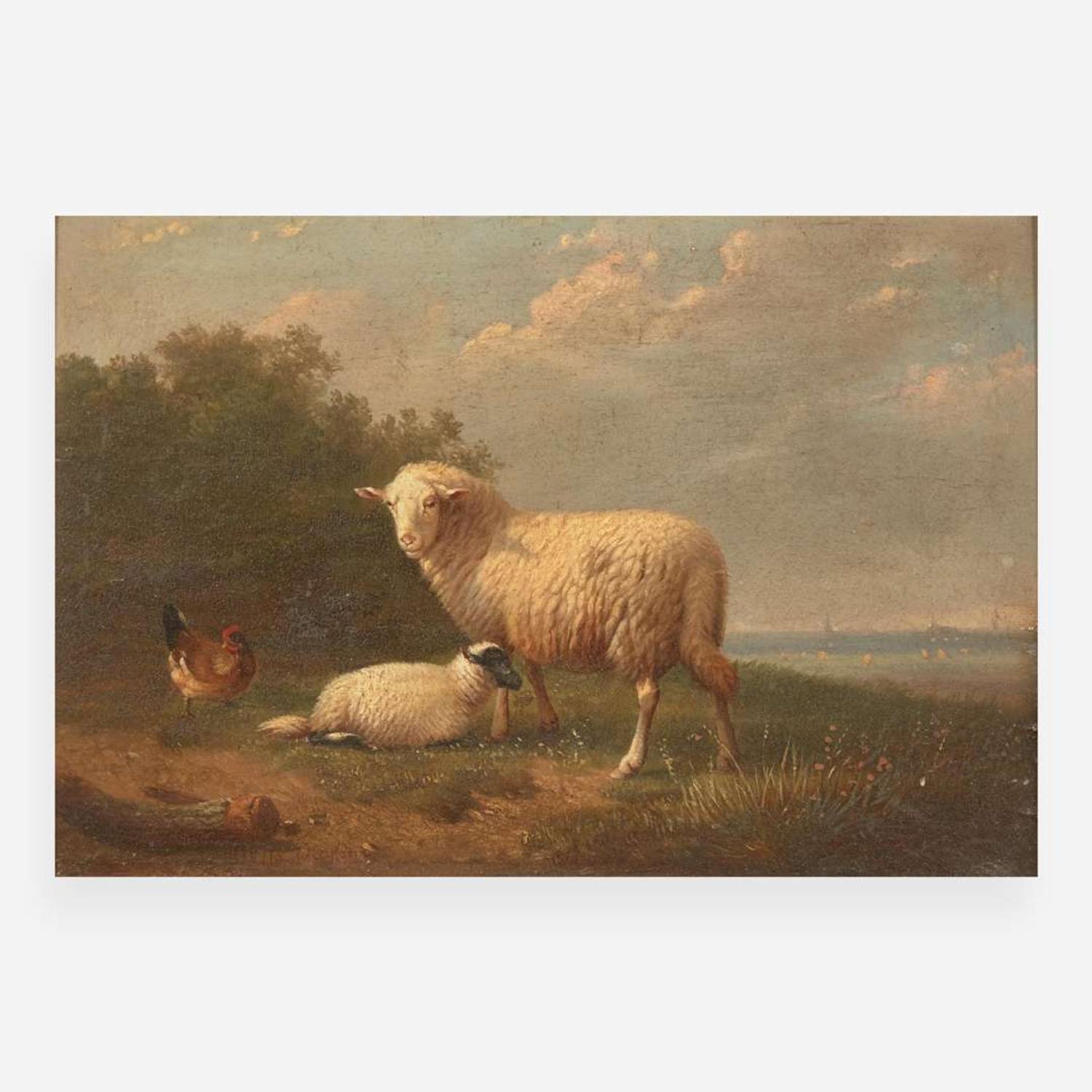 Franz van Severdonck (Belgian, 1809–1889) Cockfight and Family of Sheep; together with a Companion (3)