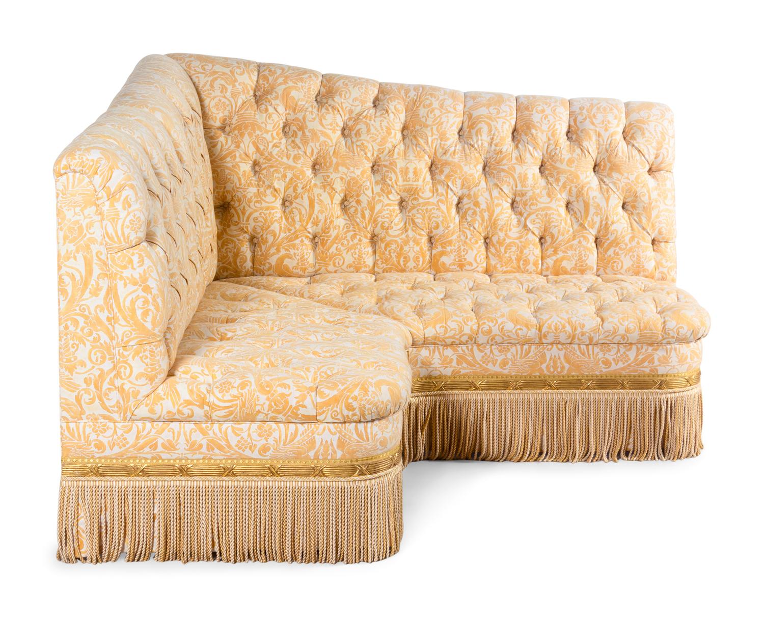 A Custom Button-Tufted Banquette with Fortuny Upholstery