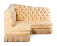 A Custom Button-Tufted Banquette with Fortuny Upholstery
