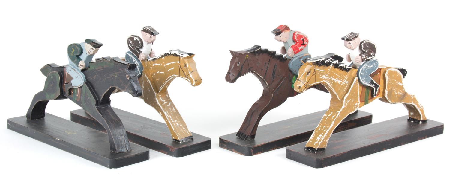 Eight Carved and Painted Wood Race Horses Height 10 inches.