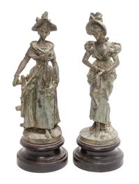 A Pair of Continental Glass Metal Figures Height 11 1/4 inches.