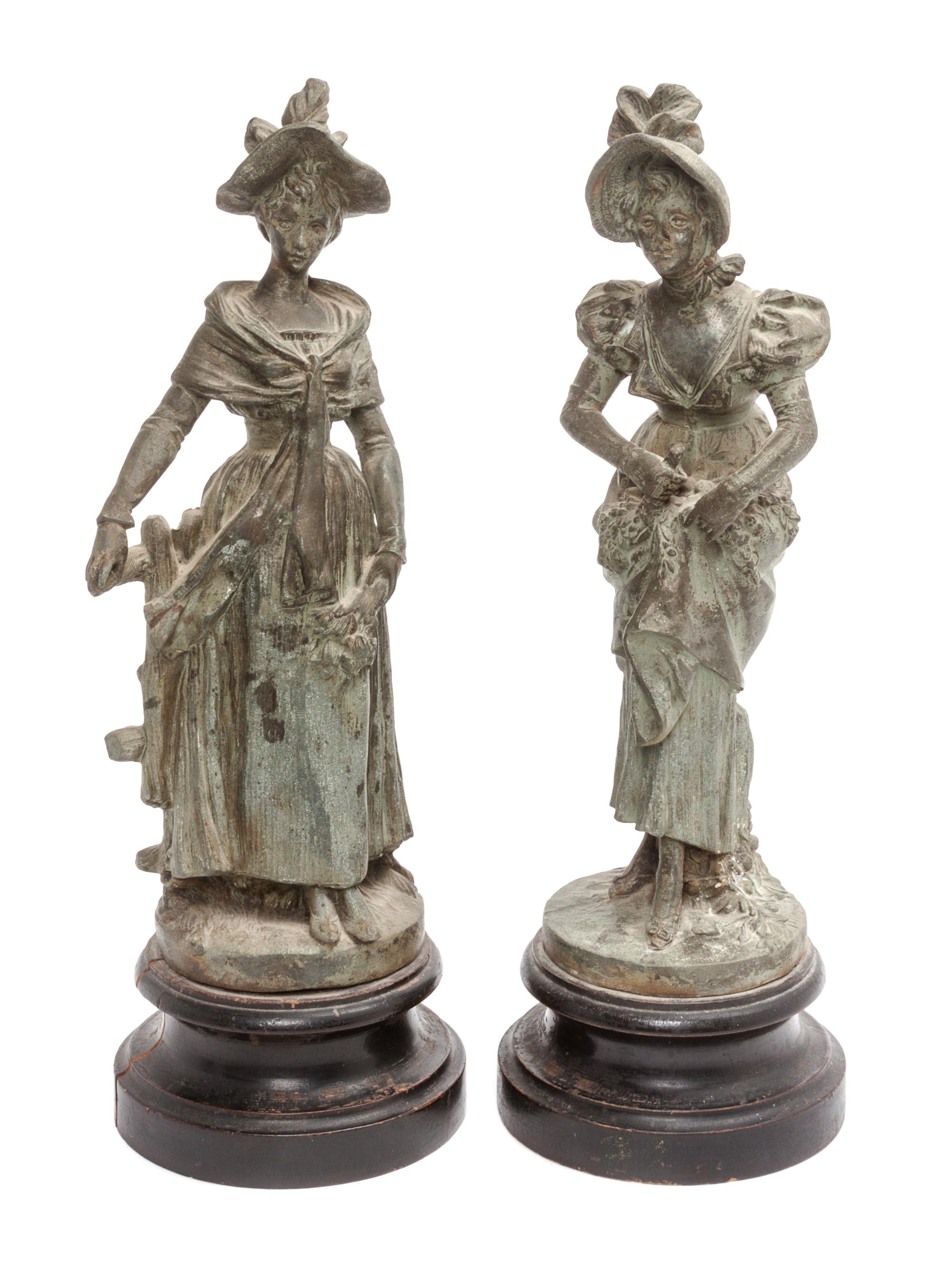 A Pair of Continental Glass Metal Figures Height 11 1/4 inches.