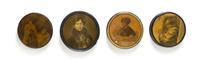 A Continental Lacquered Papier Mache Snuff Box, Diameter of largest 3 7/8 inches.