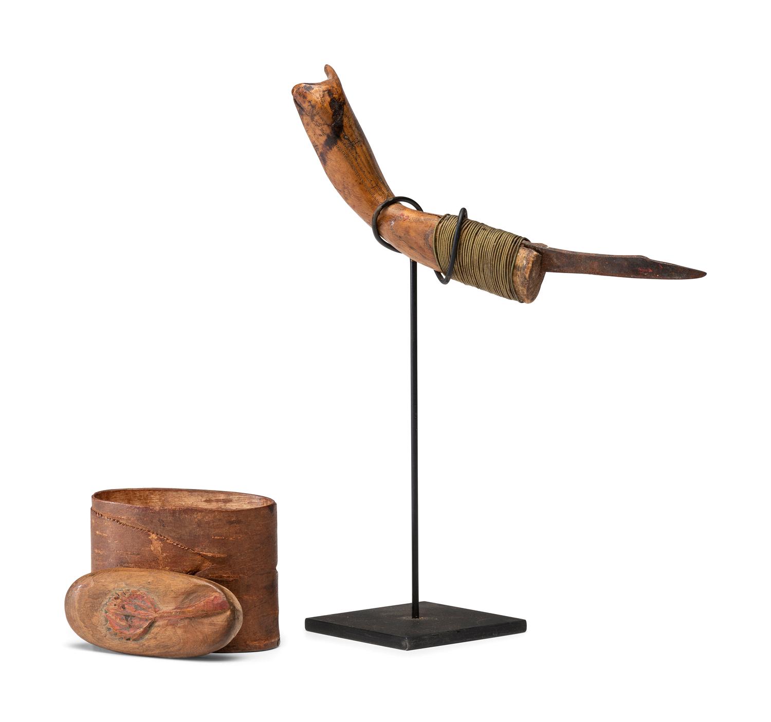 Northeastern Crooked Knife AND Lidded Birchbark Box