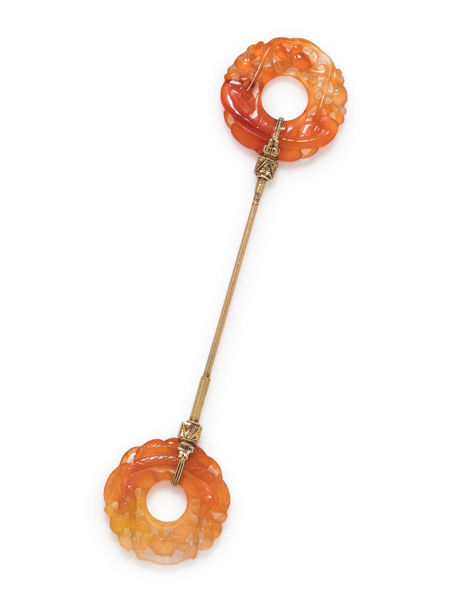 ART DECO, CARNELIAN JABOT PIN
