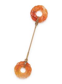 ART DECO, CARNELIAN JABOT PIN