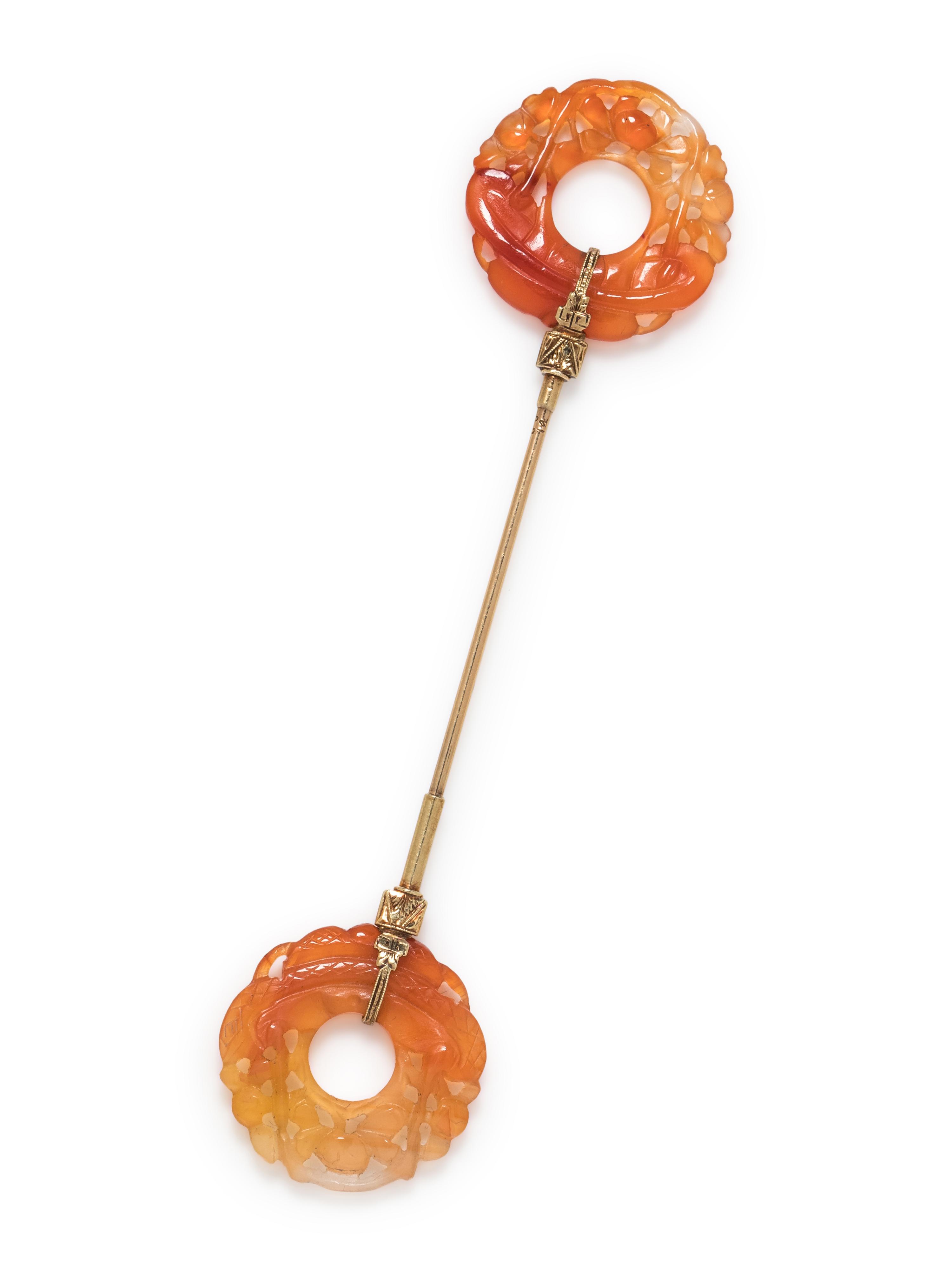 ART DECO, CARNELIAN JABOT PIN
