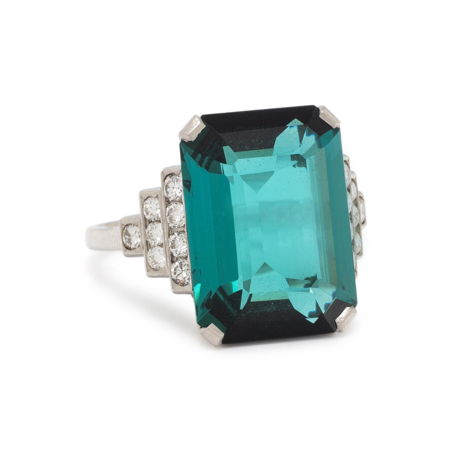 GREEN TOURMALINE AND DIAMOND RING
