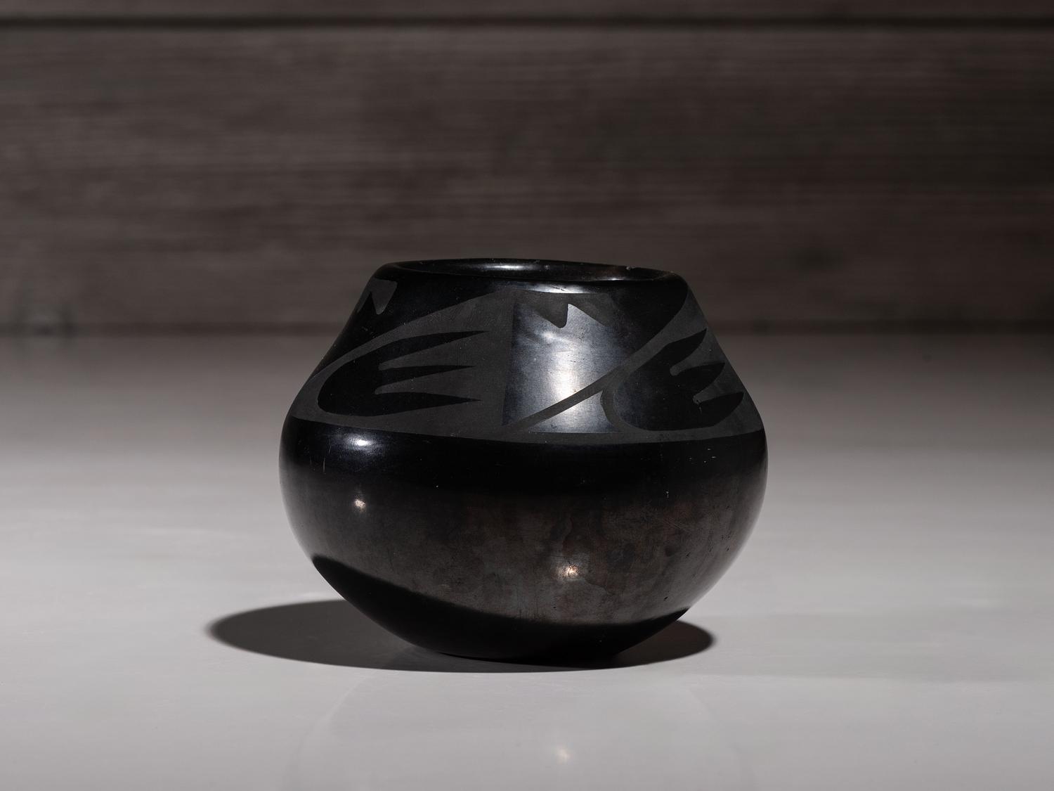 Blackware Pottery Jar, with Gunmetal Finish July 1963