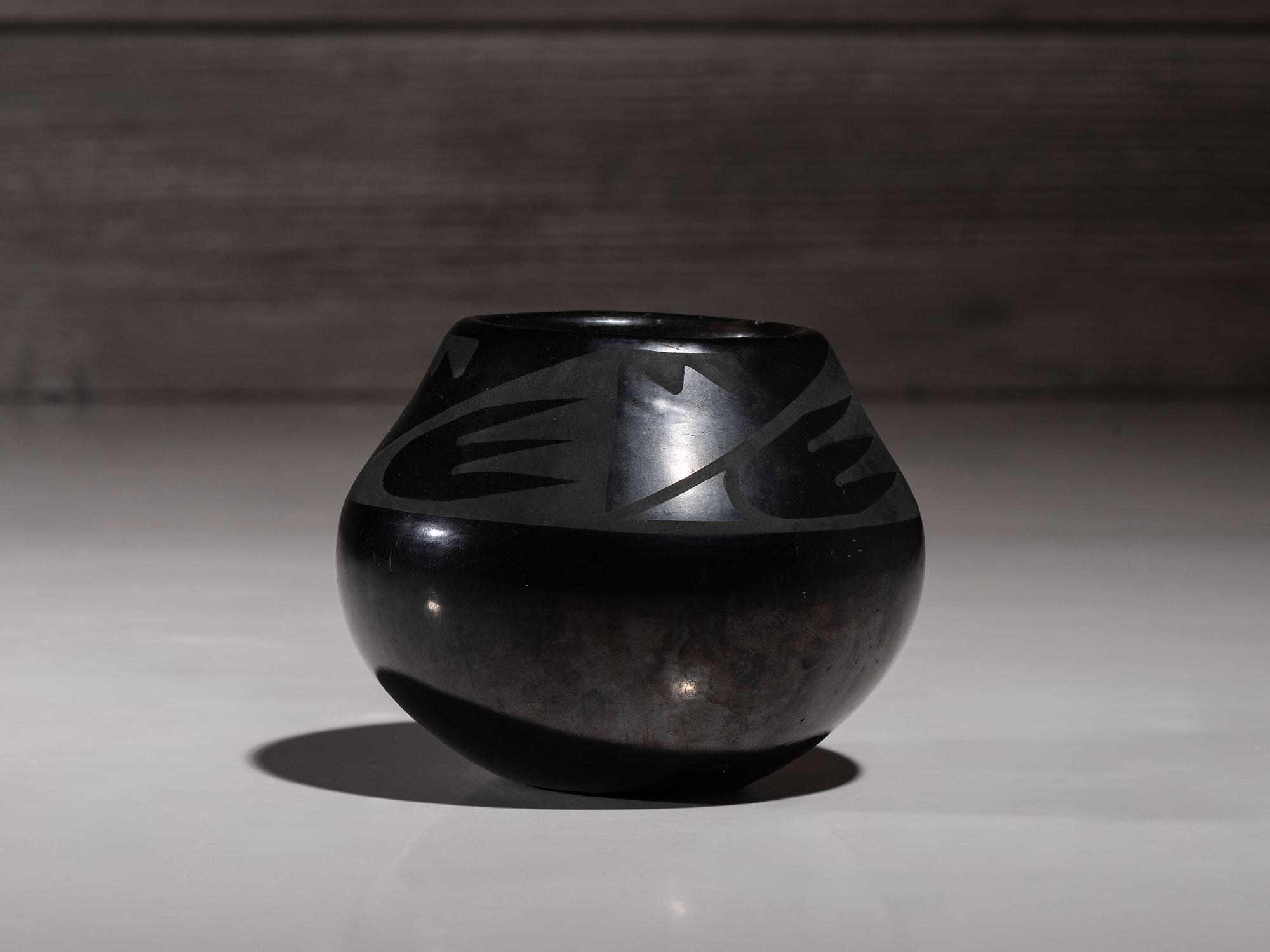 Blackware Pottery Jar, with Gunmetal Finish July 1963