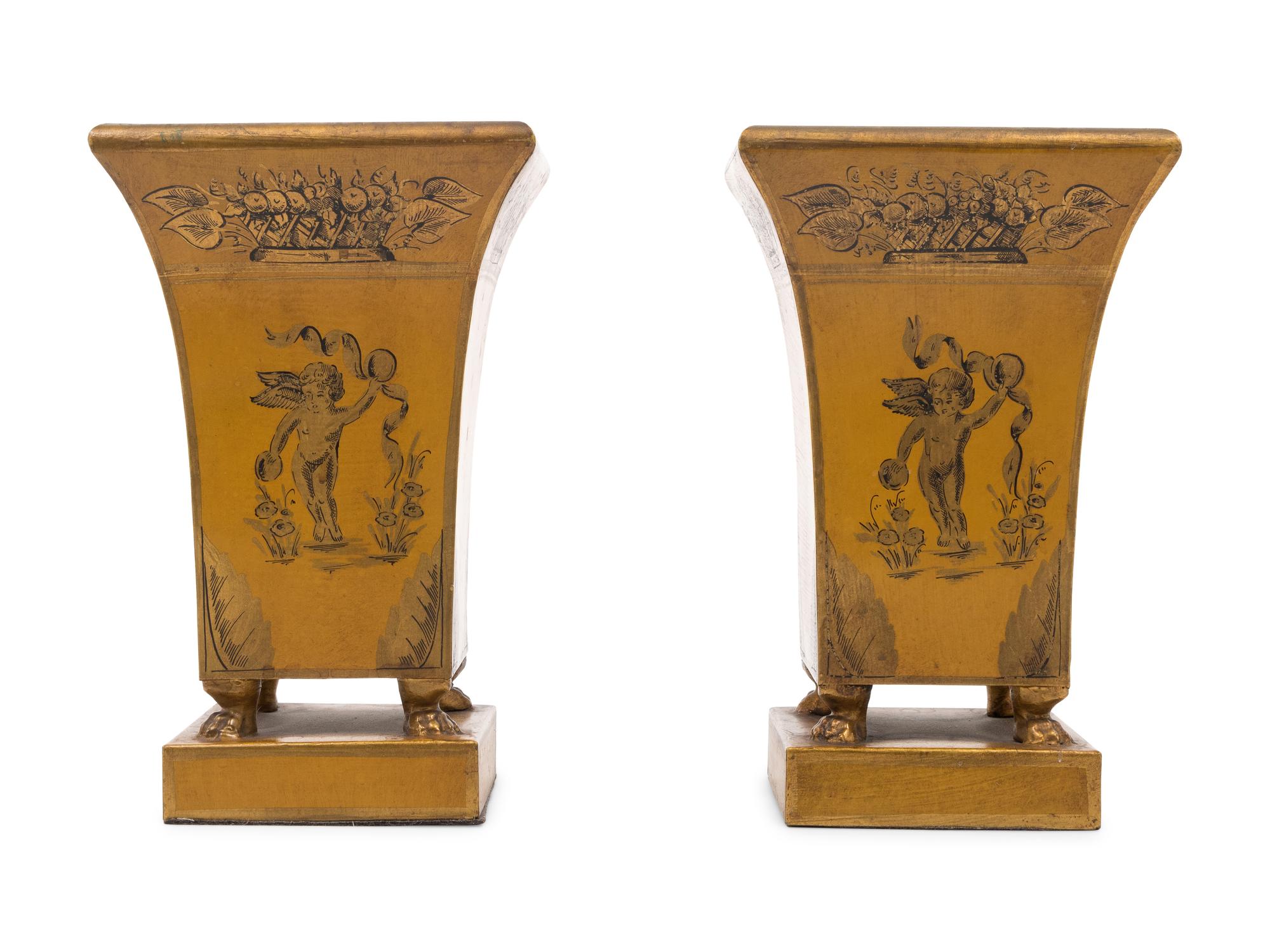 A Pair of Painted Tôle Vases