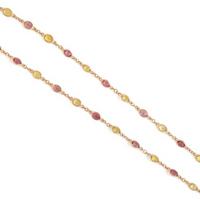Two Multigem and Yellow Gold Station Necklaces