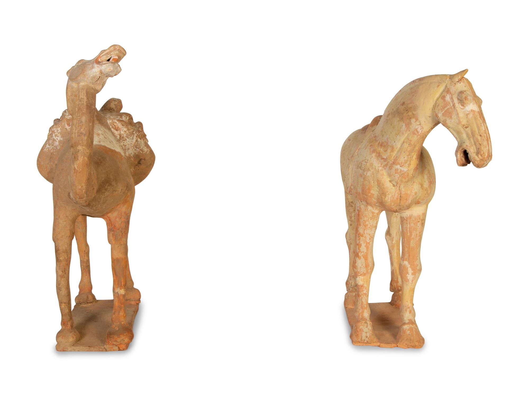 Two Chinese Tang Dynasty Style Pottery Figures
