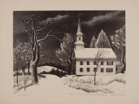A group of four American prints (Ernest Fiene, New Snow ; Ernest Fiene, Rural Village ; Kyra Markham; Winter Twilight ; Ronau Woiceske, Winter Chores)
