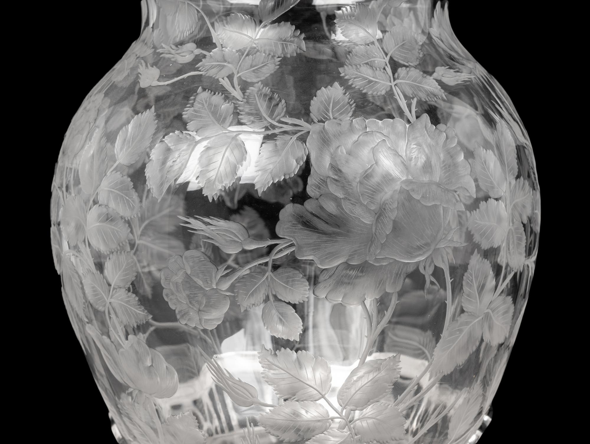 An American Silver Mounted Etched Glass Vase