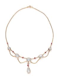ANTIQUE, YELLOW GOLD, TOPAZ, RUBY AND DIAMOND NECKLACE